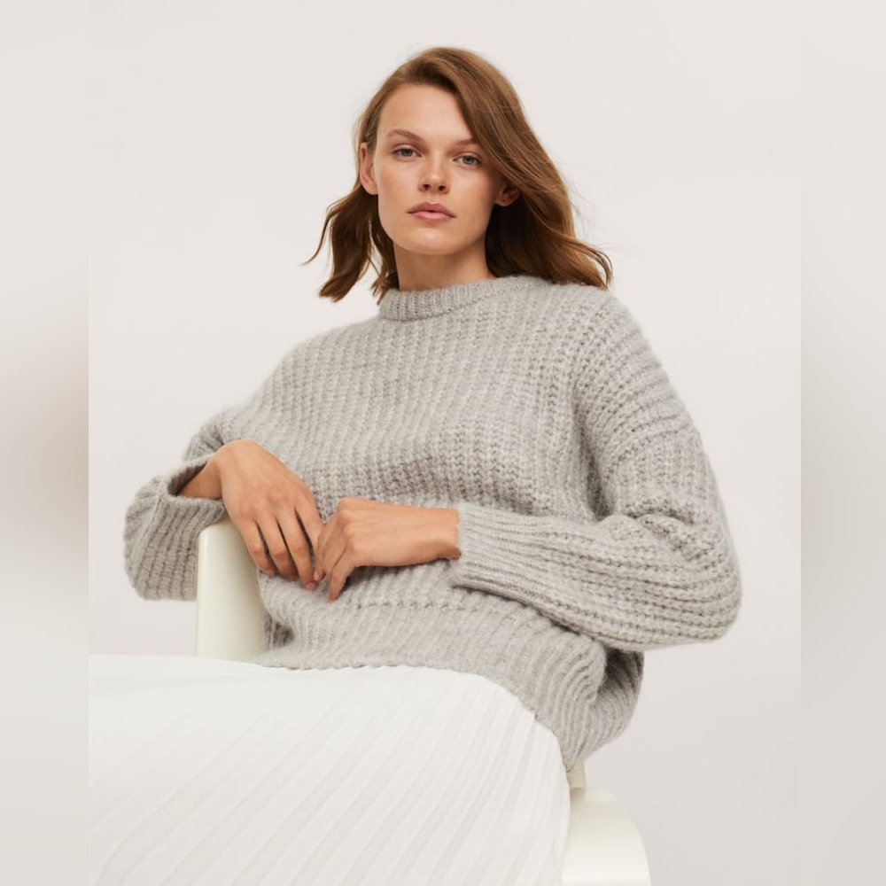 Mango Chunky Knit Gray Women's Sweater